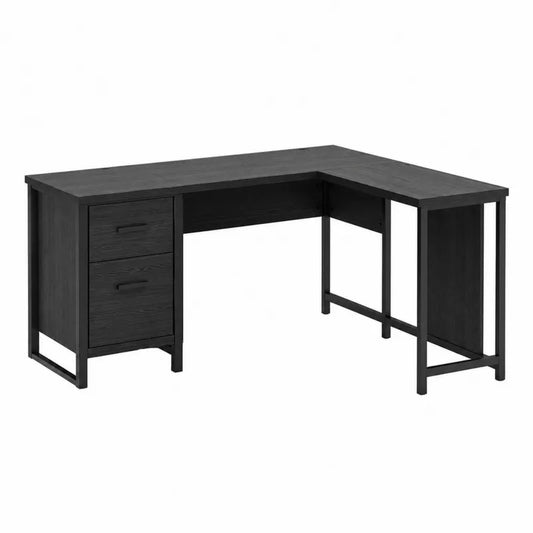 Biurko narożne metal i drewno czarne 140cm
