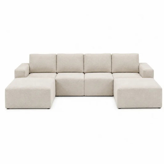 Beżowa sofa modułowa z tkaniny o wymiarach 280x160x85 cm
