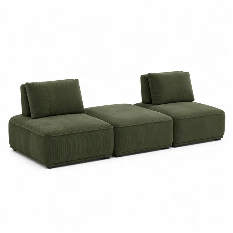 Sofa modułowa 3-częściowa z tkaniny sztruksowej zielona