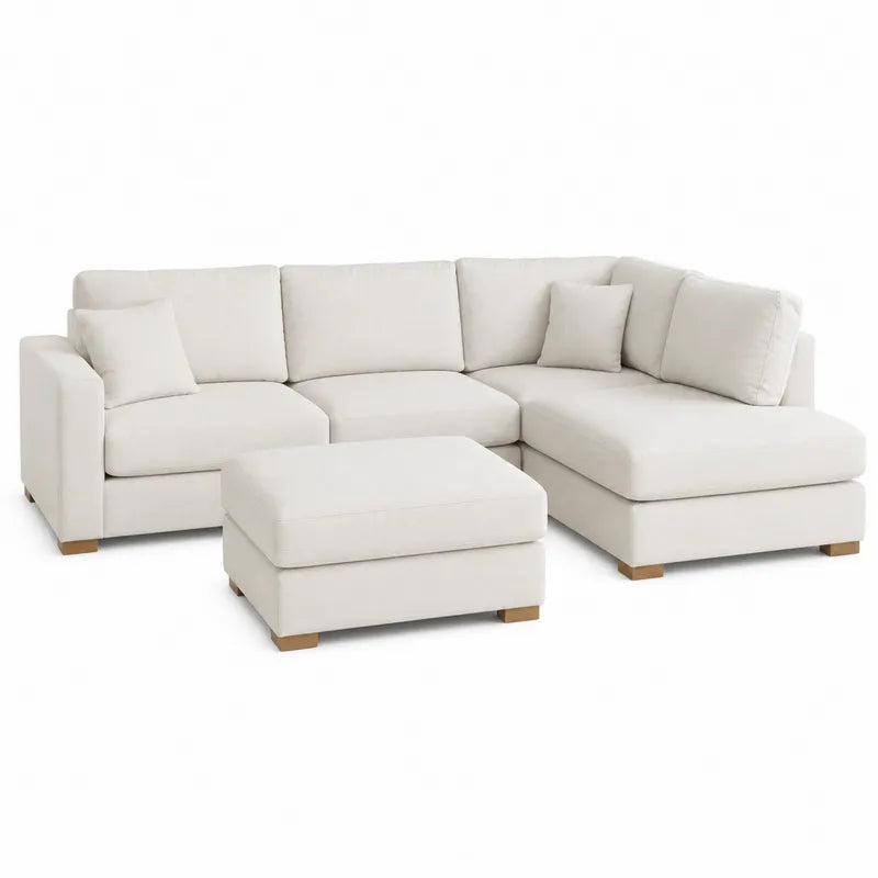 Narożna sofa modułowa z tkaniny beżowej z otomana