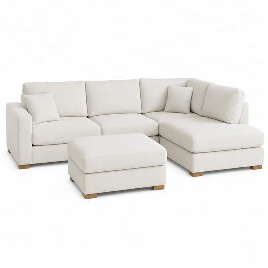 Narożna sofa modułowa z tkaniny beżowej z otomana