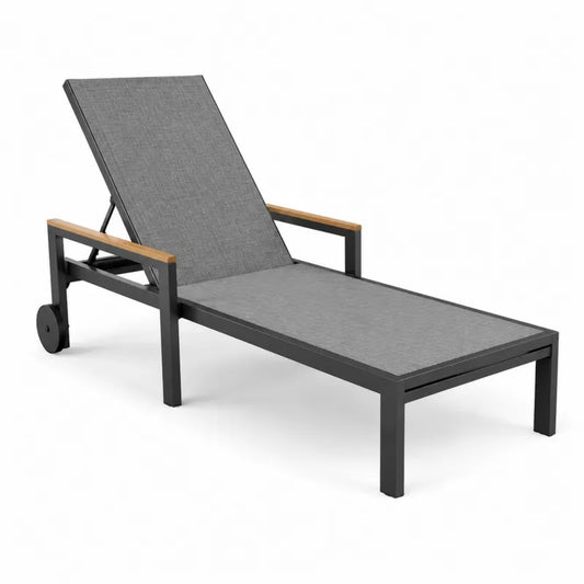 Leżak z aluminium i drewna tekowego, szary, 195x65x35 cm