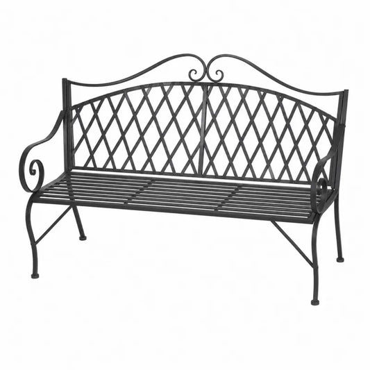 Ławka stalowa czarna z oparciem kratkowym 123 cm