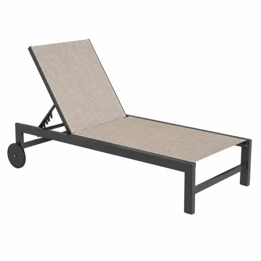 Leżak ogrodowy metalowy z regulowanym oparciem beżowy 200x65 cm
