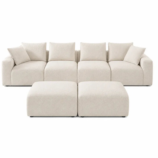 Modułowa sofa z tkaniny 5-miejscowa kremowa