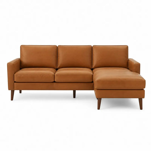 Sofa modułowa trzyosobowa skórzana brązowa z szezlongiem