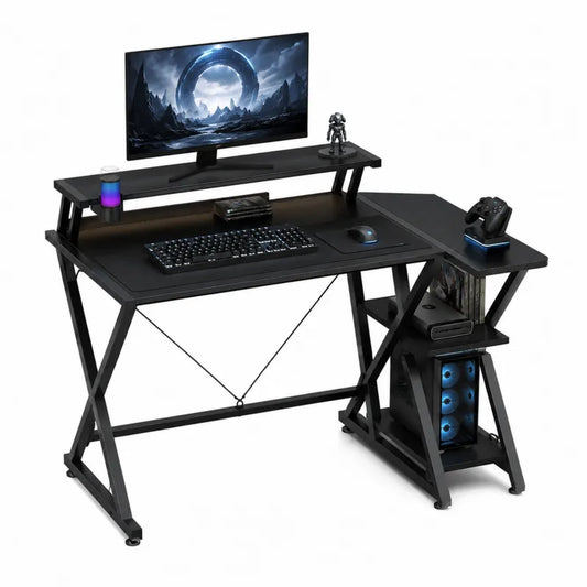 Biurko gamingowe czarne metalowe z półką na monitor