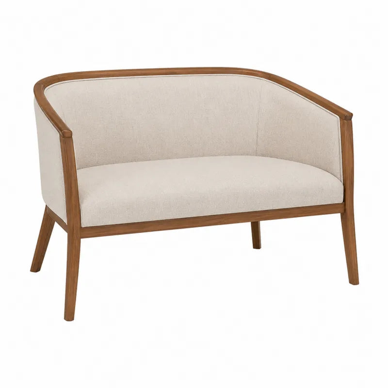 Dwuosobowa sofa drewniana z tkaniny poliestrowej w kolorze kremowym