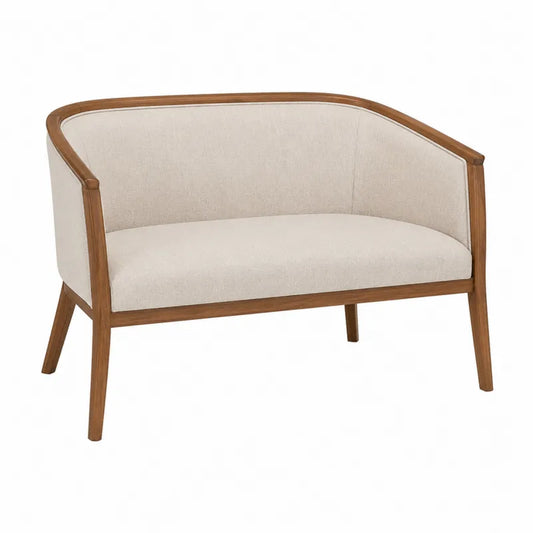 Dwuosobowa sofa drewniana z tkaniny poliestrowej w kolorze kremowym