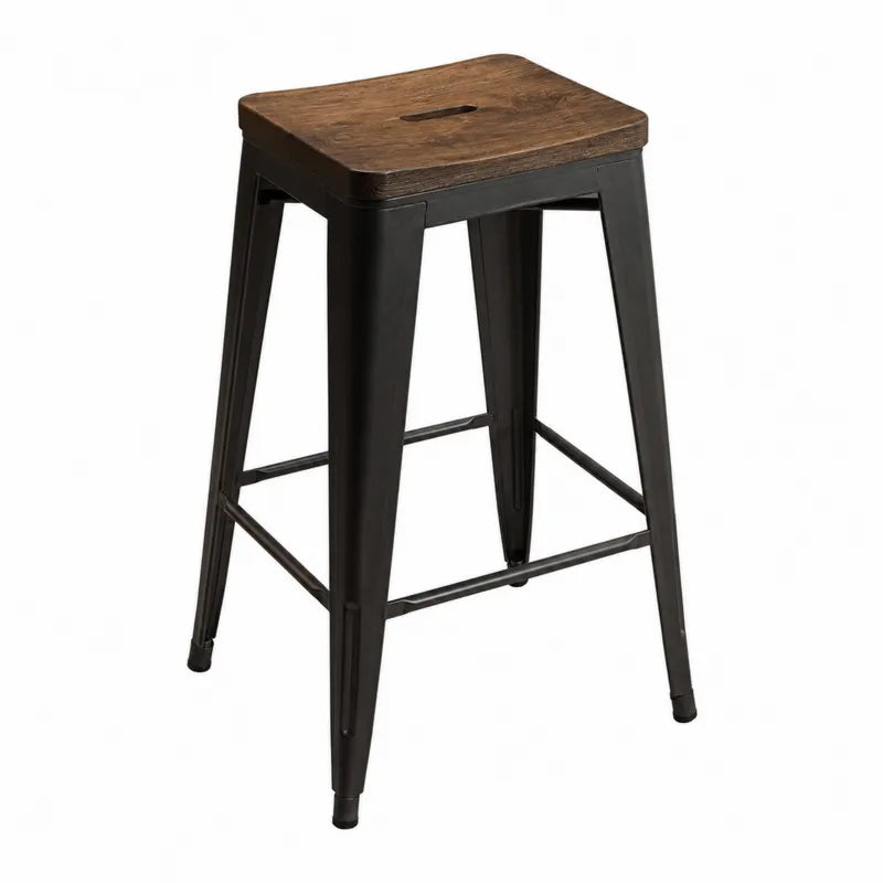 Taboret barowy drewno dębowe stal 76 cm czarny
