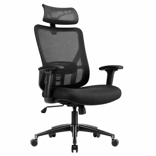 Czarne ergonomiczne krzesło biurowe z metalowym stelażem i siatką