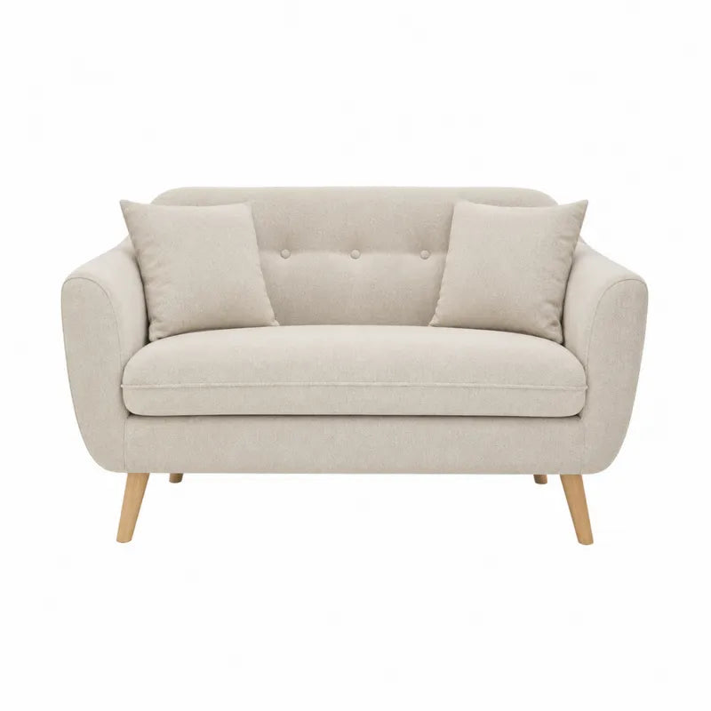 Sofa dwuosobowa tkanina bawełniana nogi bukowe beżowa