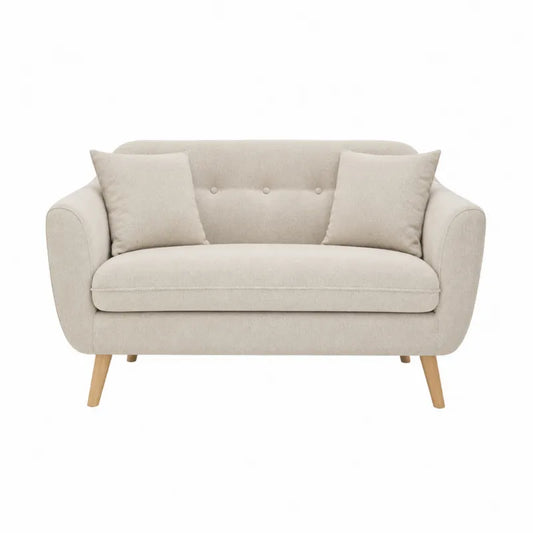 Sofa dwuosobowa tkanina bawełniana nogi bukowe beżowa