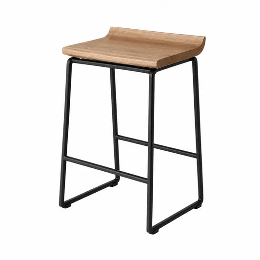 Stołek barowy z siedziskiem ze sklejki dębowej i metalową ramą, 65 cm